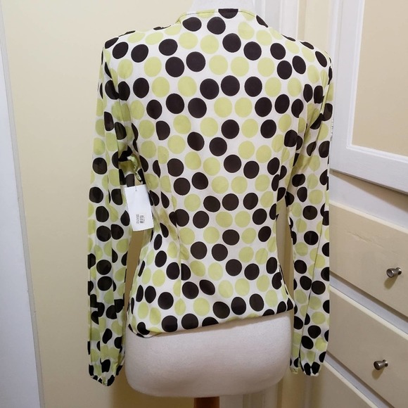 Tahari • Polka-Dot Blouse • Citron and Brown • Ruffles & Dots • Size 10 - Picture 6 of 6